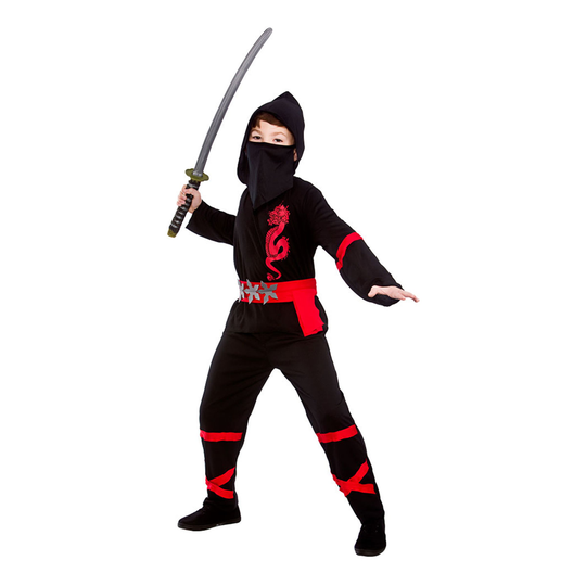 Musta/Punainen Power Ninja Lasten Naamiaisasu - Large