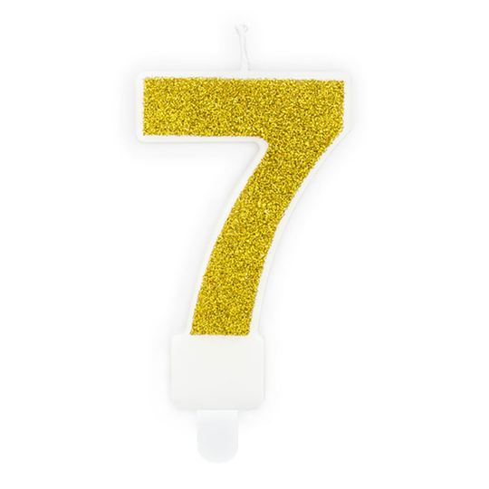 Kullanväriset Kakkukynttilät Numero Kimalle - Numero 7