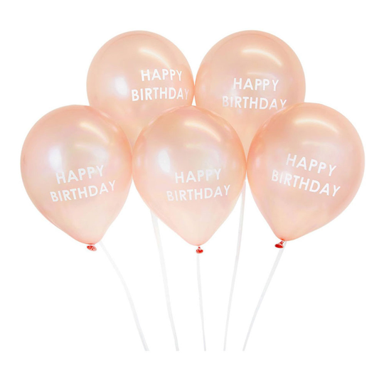 Ilmapallot Ruusukulta Happy Birthday - 5-pakkaus