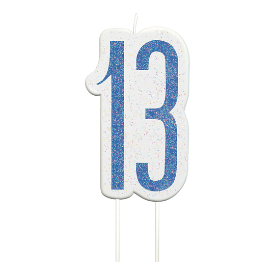 Kakkukynttilä Numero 13 Sininen Glitter