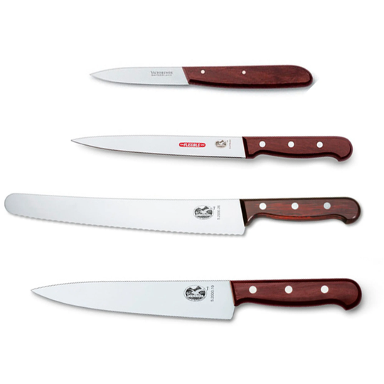 Victorinox Veitsisarjassa on kokkiveitsi, leipäveitsi, viipalointiveitsi ja vihannesveitsi