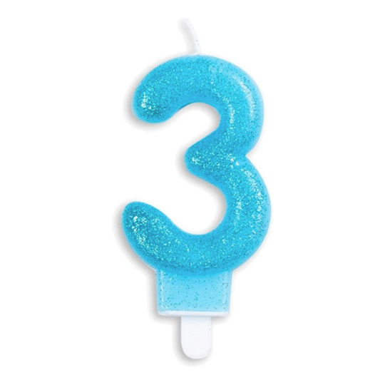 Kakkukynttilät Numero Kimalle Sininen - Numero 3