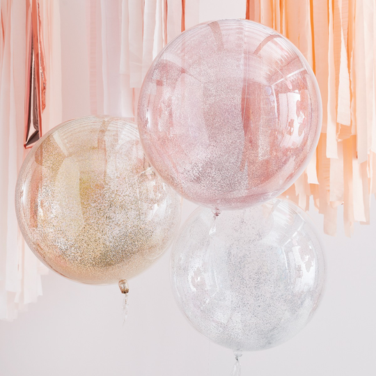 Isot Pyöreät Konfetti-ilmapallot - Metallic-glitter, 55cm, 3kpl