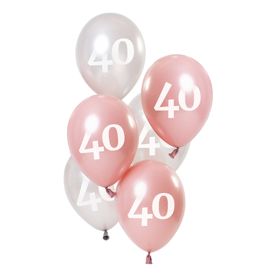 Ilmapallot Vaaleanpunainen/Valkoinen 40 vuotta - 6-pakkaus