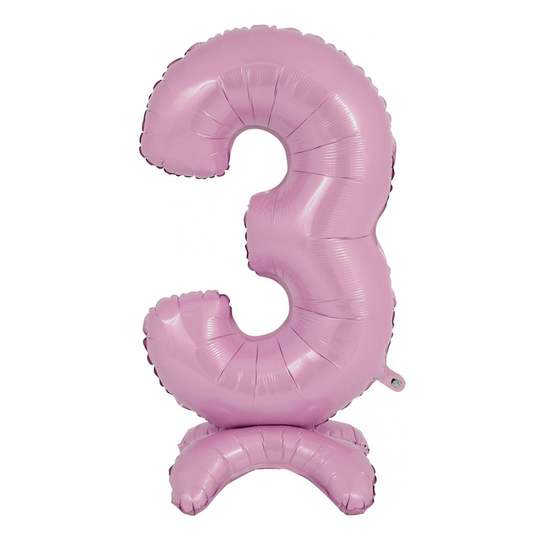 Numeroilmapallo Telineellä Pastellinvaaleanpunainen - Numero 3