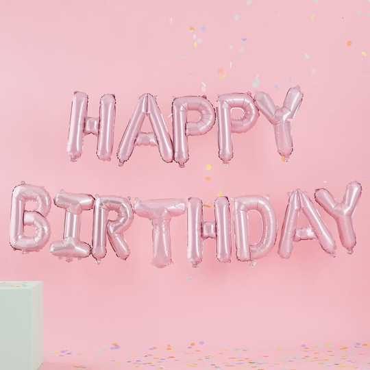 Foliopallo - Happy Birthday - Vaaleanpunainen