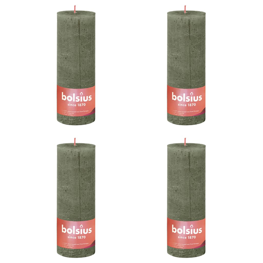 Bolsius Pilarikynttilät Shine 4 kpl rustiikkinen 190x68 mm oliivi