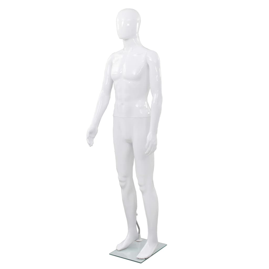 vidaXL Aidon kokoinen miesmallinukke lasijalustalla valkoinen 185 cm