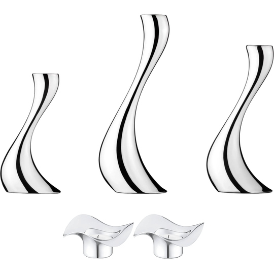 Georg Jensen Cobra-setti, 3 kynttilänjalkaa ja 2 kynttilälyhtyä