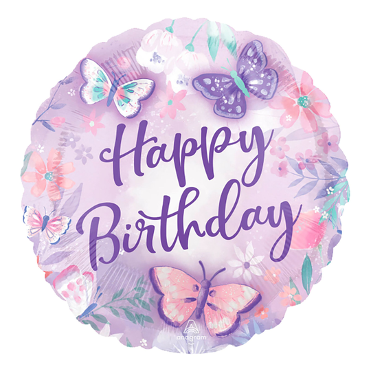 Folioilmapallo Happy Birthday Perhoset