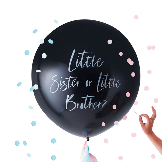 Gender Reveal Ilmapallo Musta Little sister or Little Brother