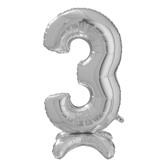 Numeroilmapallo Telineellä Hopea - Numero 3