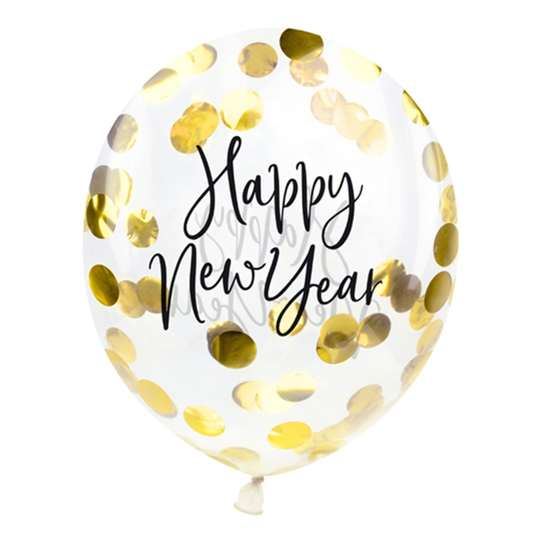 Konfetti-ilmapallot Happy New Year Kulta - 3-pakkaus