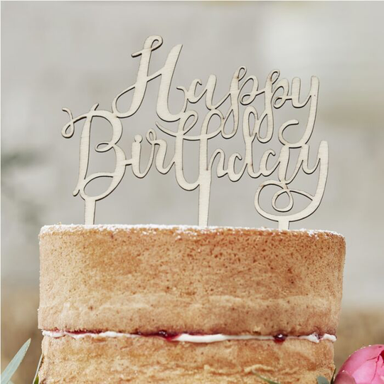Kakkukoriste Happy Birthday - Puinen