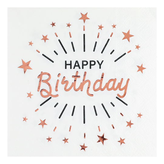 Servetit Hohtava Happy Birthday Valkoinen/Ruusukulta - 10-pakkaus