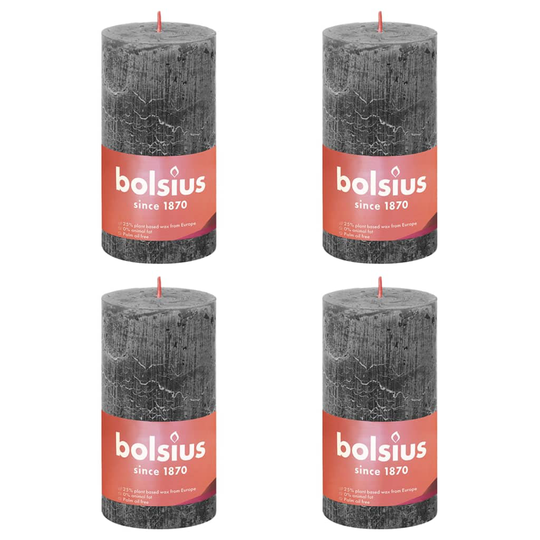 Bolsius Pilarikynttilät Shine 4 kpl 130x68 mm myrskynharmaa