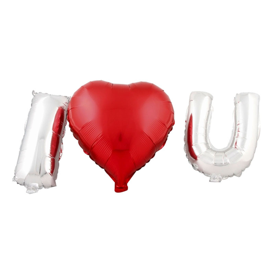 Folioilmapallot I Love U Punainen/Hopea - 3-pakkaus