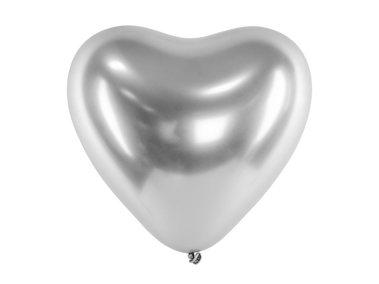 Sydänmuotoiset Chrome ilmapallot, Hopeiset, 27cm, 50kpl