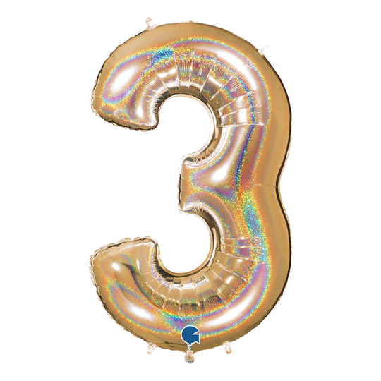 Numeroilmapallo Glitter Kulta - Numero 3
