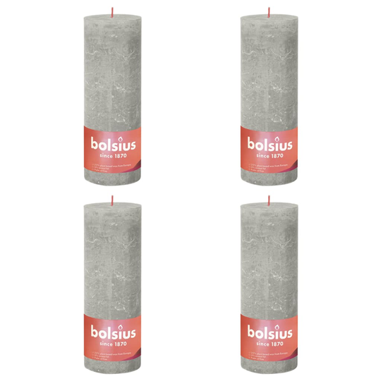 Bolsius Pilarikynttilät Shine 4 kpl 190x68 mm hiekanharmaa