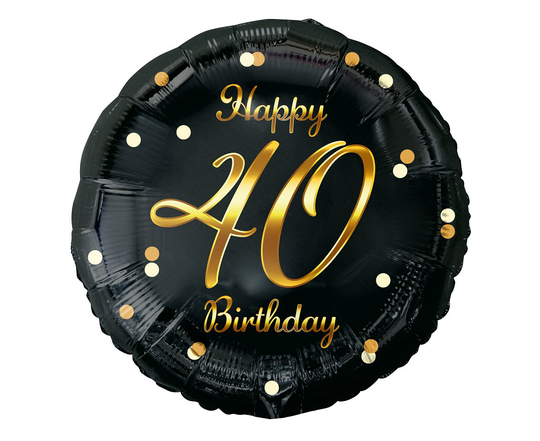 Foliopallo - Happy 40 Birthday, Musta-kulta, 45cm