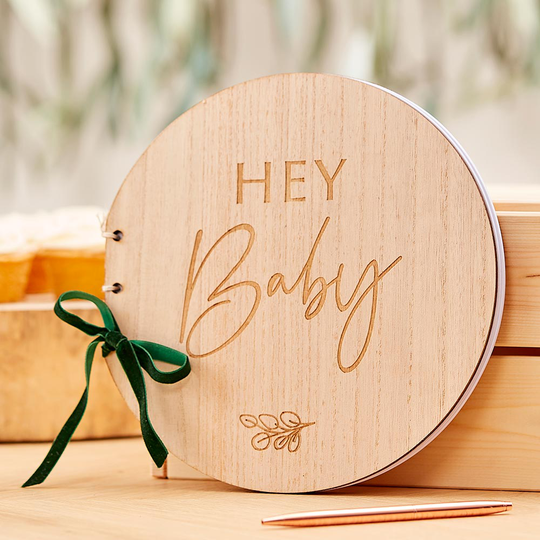 Puinen pyöreä vieraskirja - Hey Baby