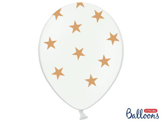 Valkoiset ilmapallot - kultaiset tähdet - 30cm, 6kpl