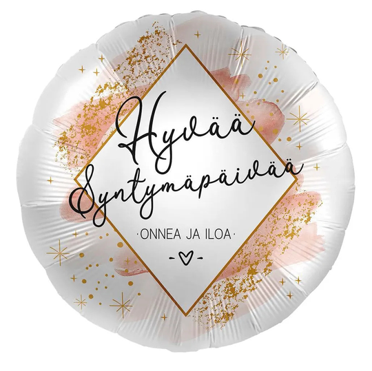 Foliopallo - Hyvää syntymäpäivää, Onnea ja iloa, 43cm