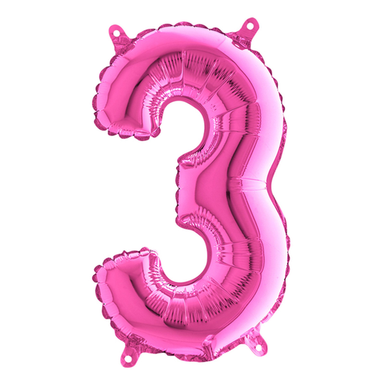 Numeroilmapallo Mini pinkki metallinen - Numero 3