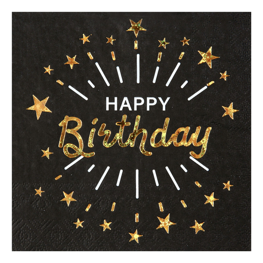 Servetit Hohtava Happy Birthday Musta/Kulta - 10-pakkaus